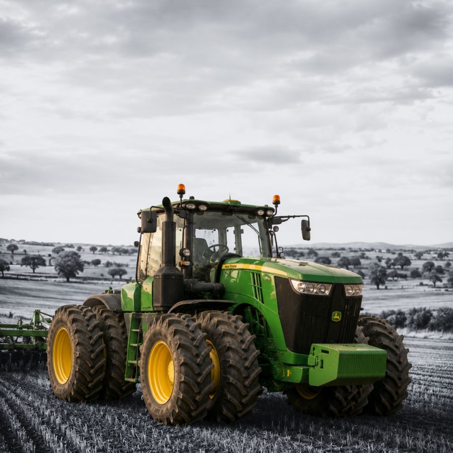 Tractor with implement working a broadacre paddock